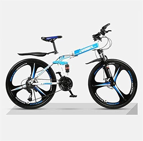 Plegables : ZJDU Bicicletas Bicicleta Plegable, Marco De Suspensión Completa De Acero Al Carbono Ligero, Bicicleta De Montaña Doble Freno De Disco, Azul, 26 Inch 24 Speed