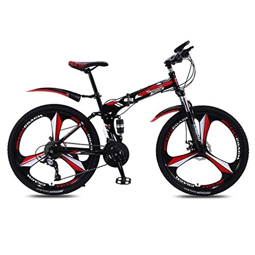 Plegables : ZKHD Bicicleta De Campo Traviesa De Montaña De Velocidad Variable Plegable Portátil De 24 / 26 Pulgadas De 3 Ruedas Y 24 Velocidades De Doble Choque, Black Red, 24 Inch