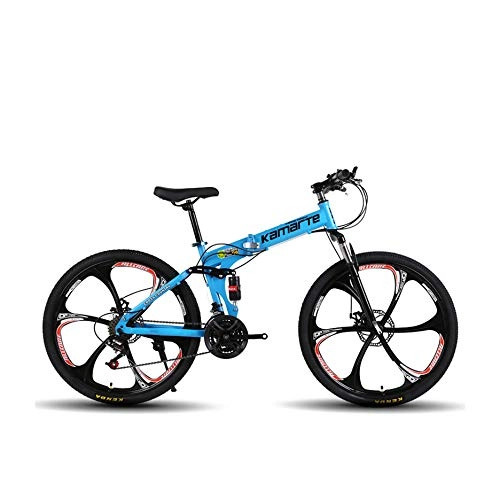 Plegables : ZPEE Freno De Disco Doble Bicicletas MTB De Suspensión para LOS Hombres Mujeres, Azul Neumático De Grasa Bicicletas De Carretera, Plegable Bicicletas Todoterreno para Viajar Montar