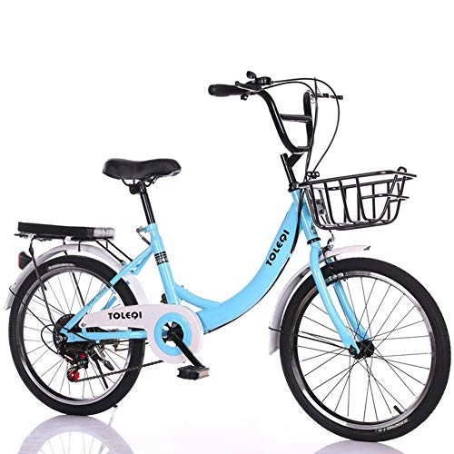 Plegables : ZQNHXY De Las Mujeres no Bicicleta Plegable Luz de Trabajo para Adultos Ultra Variable de la Velocidad Ligera portátil Adulto 16 / 20 / 24 Pulgadas Bicicletas Estudiante, Azul, 16" Single Speed
