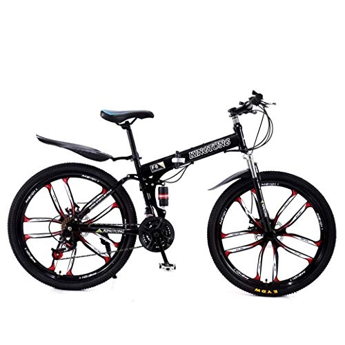 Plegables : ZTYD Bicicletas Plegables de Bicicleta de montaña, Freno de Doble Disco de 24 velocidades, suspensin Completa Antideslizante, Cuadro de Aluminio Ligero, Horquilla de suspensin, Black3, 26 Inch