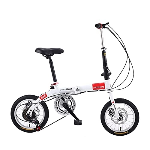 Plegables : ZXQZ Bicicleta Plegable de 14 Pulgadas Bicicletas de Velocidad para Adultos Bicicletas para Damas Marco de Acero de Alto Carbono Bicicletas para Estudiantes (Color : White)