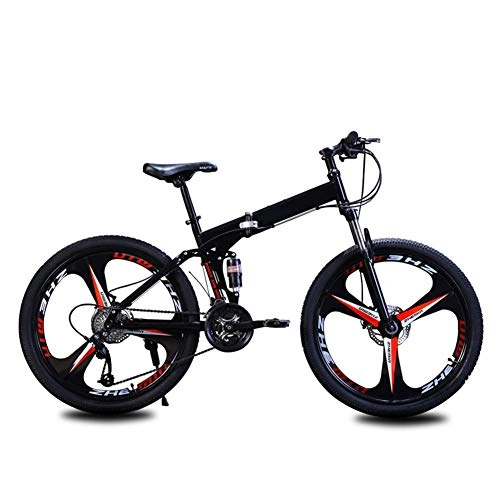 Plegables : ZYLFN Plegable Bicicleta de montaña de 26 Pulgadas, MTB Bicicleta con 3 Cortador de Ruedas, 27 de Velocidad, Libre del Regalo del Kit de Accesorios de la Bicicleta, Negro, 27speed