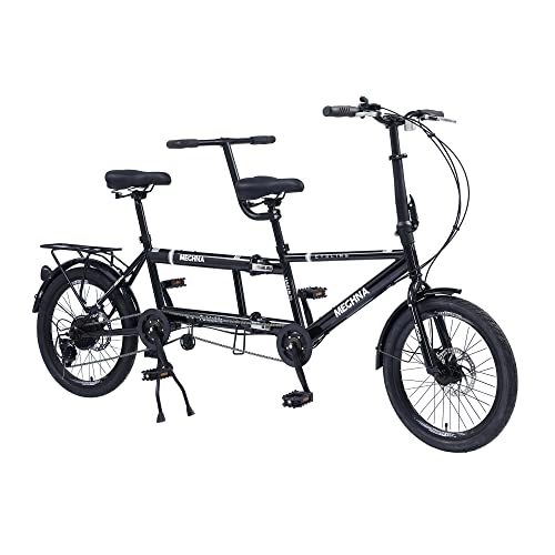 Tándem : Bicicleta tándem - Bicicleta Plegable en tándem de Ciudad, Bicicleta Plegable en tándem para Adultos Beach Cruiser Ajustable 7 velocidades, CE / FCC / CCC (Negro)