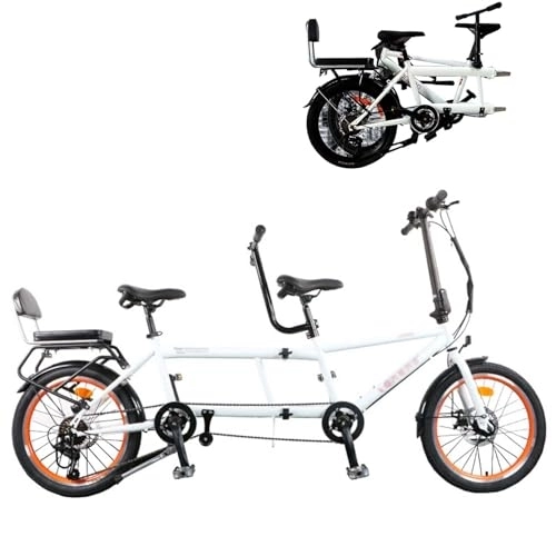 Tándem : MAYFABD Bicicleta Tandem Plegable Bicicleta Tandem Plegable de 20 Bicicleta Cruiser Ajustable de 7 velocidades Bicicleta Plegable con 3 Asientos Freno de Disco Duradera, Blanco