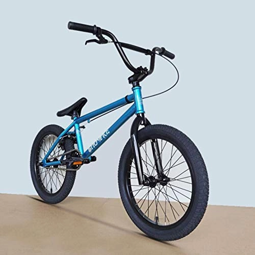 BMX Bike : 18 inch BMX bike - For teenagers Entry-level stunt bicycle, fancy acrobatic street bike, high-strength carbon steel frame (blue)