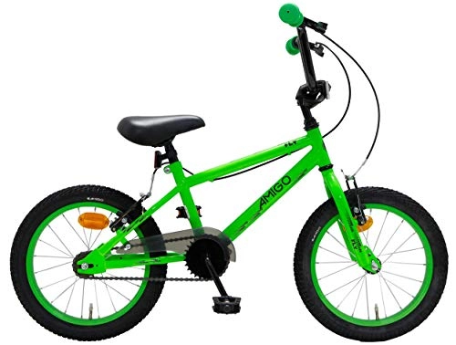 BMX Bike : AMIGO Fly Kids BMX 16 Inch 25.4 cm Junior Rim Brake Green