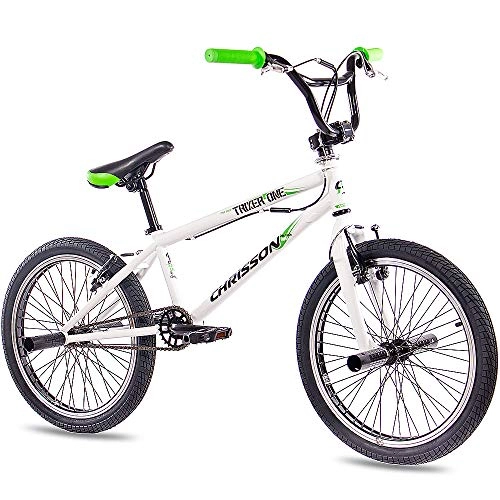 BMX Bike : Chrisson 20 inch BMX children's bicycle Trixer One white freestyle BMX bike for children, street bike with 360 rotor system, 4 steel pegs and chain guard