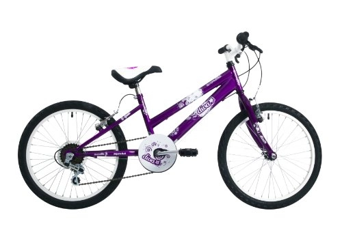 BMX Bike : EmmelleDiva Girls' Mountain Bike Purple, 11" inch steel frame, 6 speed steel v-brakes with adjustable levers 20 inch white alloy rims