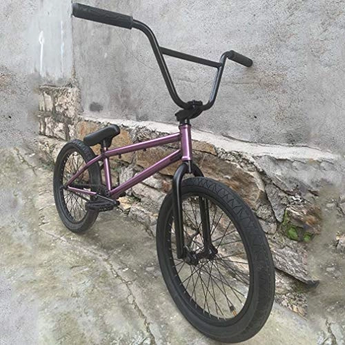 BMX Bike : GASLIKE 20 Inch BMX Bike for Kids, Adults And Beginner-Level To Advanced Riders, 4130 CRMO Steel Frame, Front Fork And 8.75 Inch Handlebar, 25X9T BMX Gearing, Purple