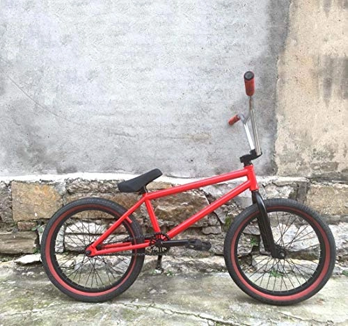 BMX Bike : GASLIKE Adult Freestyle BMX Bikes, 20-Inch Stunt Action BMX Bicycle Suitable For Beginner-Level to Advanced Riders Steel Frame Street Red / White BMX Bikes, Red