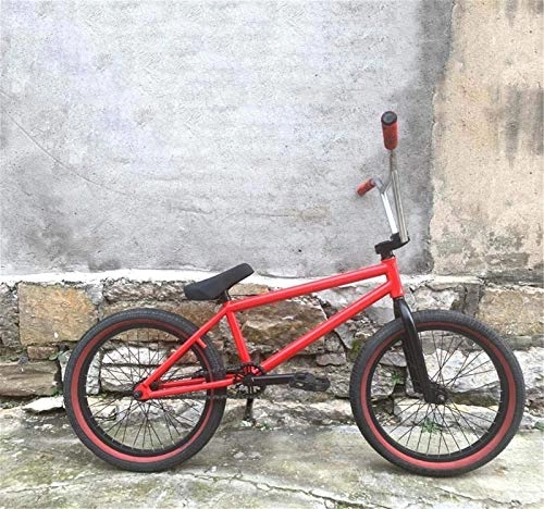 BMX Bike : HCMNME durable bicycle Adult Freestyle BMX Bikes, 20-Inch Stunt Action BMX Bicycle Suitable For Beginner-Level to Advanced Riders Steel Frame Street Red / White BMX Bikes Alloy frame with Disc Bra