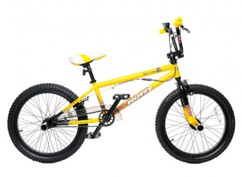 BMX Bike : HUFFY HELL DOGS TOP QUALITY BMX FREESTYLE BIKE YELLOW WITH STUNT PEGS AND GIRO AGE 8 YEARS TO ADULT
