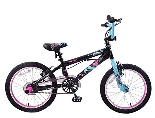 BMX Bike : Kent Trouble Maker 18" Wheel BMX Bike Girls 360 Gyro Rotor Stunt Pegs Black / Pink Age 6+