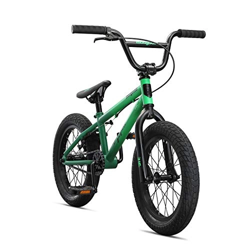 BMX Bike : Mongoose Legion L16 Freestyle Sidewalk BMX Bike for Kids, Children and Beginner-Level Riders, Featuring Hi-Ten Steel Frame and Micro Drive 25x9T BMX Gearing with 16-Inch Wheels, Green