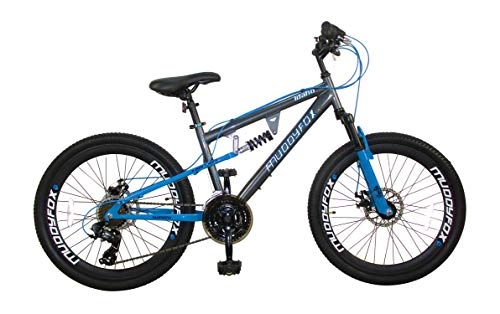 BMX Bike : Muddyfox Boy Idaho Suspension / Dual Disc Brake 21 Speed Mountain Bike, Grey / Blue, 24 Inch Wheels