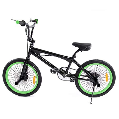 BMX Bike : Ridgeyard 20 Inch BMX Bicycle Freestyle Mountain Bike 360 Rotor (Black+Green)