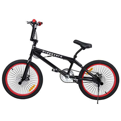 BMX Bike : Ridgeyard 20 Inch BMX Bicycle Freestyle Mountain Bike 360 Rotor (Black+Red)