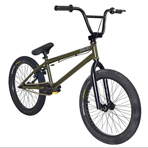 BMX Bike : SWORDlimit 20" Freestyle BMX Bike for Beginner To Advanced Riders, High-Strength Chrome-Molybdenum Steel Shock-Absorbing Frame, 25X9t BMX Gearing, U-Shaped Brake Design(Army Green)