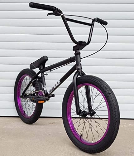 BMX Bike : SWORDlimit 20-Inch BMX Bike Freestyle for Beginner To Advanced Riders, High-Strength Chrome-Molybdenum Steel Shock-Absorbing Frame, 25X9t BMX Gearing, U-Shaped Brake Design(Black Purple)