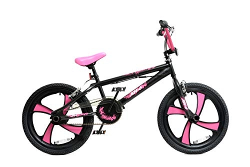 BMX Bike : XN 6 BMX 20" 4 Spoke MAG Wheel Freestyle Bike Gyro Stunt Pegs Kids Boys Girls (Black / Pink)