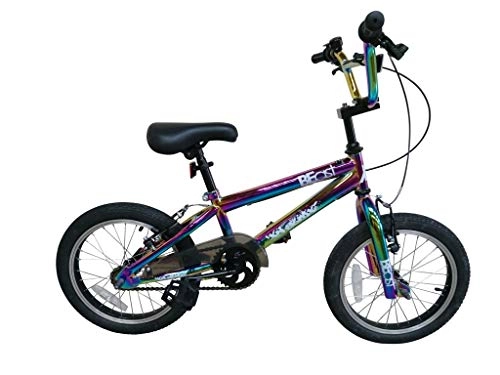 BMX Bike : XN Beast Neo-Chrome 16" Kids Freestyle BMX Bike, Single Speed - Jet Fuel Oil Slick Finish