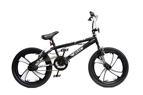 BMX Bike : XN BMX 20" 4 Spoke MAG Wheel Freestyle Bike Gyro Stunt Pegs Kids Boys Girls (Black / White)