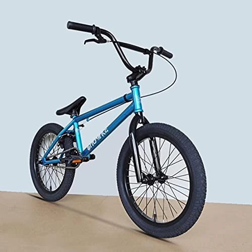 BMX Bike : ZWHDS 18 inch BMX bike - For teenagers Entry-level stunt bicycle, fancy acrobatic street bike, high-strength carbon steel frame (Color : Blue)