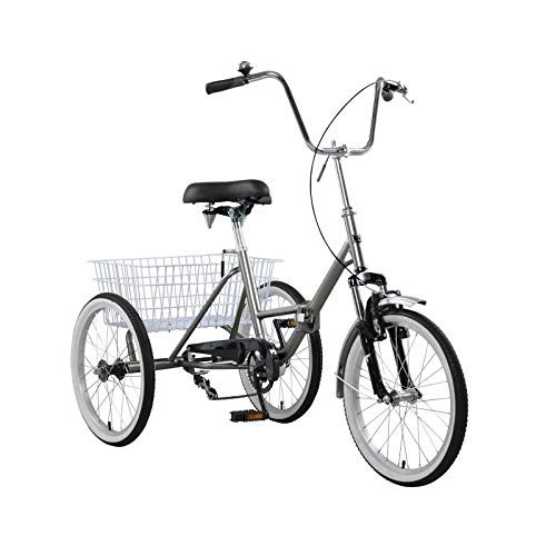 Comfort Bike : 20" Wheels Adult Folding Tricycle Bike 3 Bicycle Portable Tricycle (Gray)