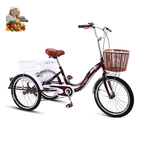 Comfort Bike : 20inch tricycle adult folding three-wheel tricycle for elderly force 3-wheel bike unisex bicycles ladies man take a vegetable basket for shopping outings, load 200kg