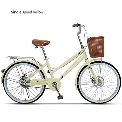 Comfort Bike : 24-26 Inch Women Bike Road Bikes Retro Bike Ladies Bicycle Bicicleta Aluminium Double Disc Brake Girl (singlespeed yellow, 26 INCH)