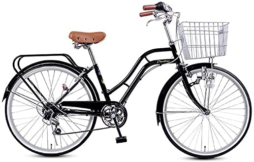 Comfort Bike : 24 Inch 6 Speed Leisure Bicycle Adult Bicycle, City Bike Commuter Retro Mens Women Adult Bike with Car Basket, B