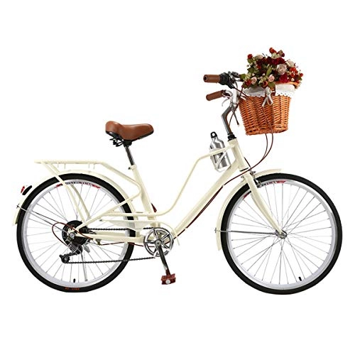 Comfort Bike : 24 Inch Lightweight Adult City Bicycle, Women's Classic Road Bike, Ladies Bike with Basket for City Riding And Commuting