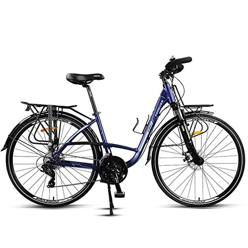 Comfort Bike : 24 Speed Road Bike, Adult Men Aluminum Frame Commuter Bike, Road Bicycle with Mechanical Disc Brakes, 700 * 38C Wheels, City Utility Bike, Blue