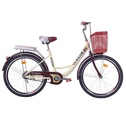 Comfort Bike : 24" Women's Bikes, Heritage Traditional Classic Ladies Lifestyle Bike and Basket, Urban Outdoor Cycling Bicycle Student Girl, Brown