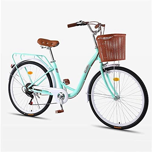 Comfort Bike : 26 Inch Women's Cruiser Bike, 7 Speed Classic Bicycle Retro Bicycle Beach Cruiser Bicycle Retro Bicycle (Women's Bike, Lady)(Color:Blue)