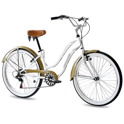 Comfort Bike : 26" KCP BEACH CRUISER COMFORT BIKE Ladies ALOHA 2.0 6S SHIMANO white (w) RETRO LOOK - (26 Zoll)