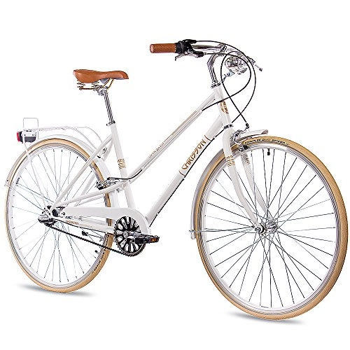 Comfort Bike : 28 Inch Nostalgic city bike, ladies bike Chrisson old city lady N3 with 3 Gang Shimano Nexus white matt