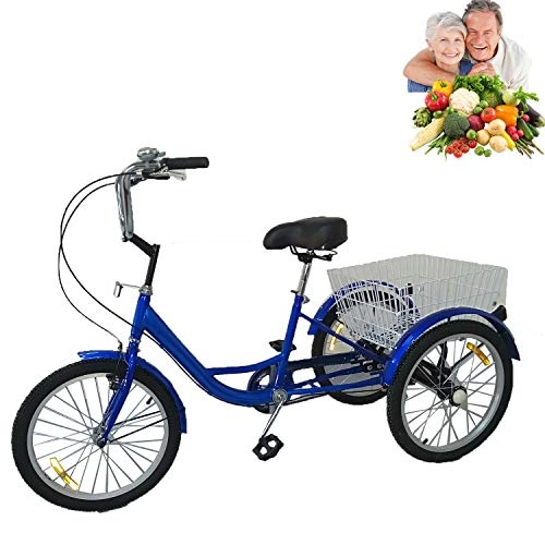 Comfort Bike : Adult tricycle 20'' human tricycle 3-wheel bicycle with basket bikes comfortable seat single speed maximum load 120kg for parents' gift high carbon steel frame