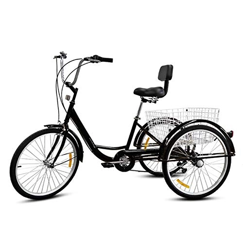 Comfort Bike : Adult Tricycle Bike 3-Wheel with Removable Wheeled Basket for Shopping Or Dogs Dustproof Bag Exercise Bike for Men Women Bicycle Bell, Black