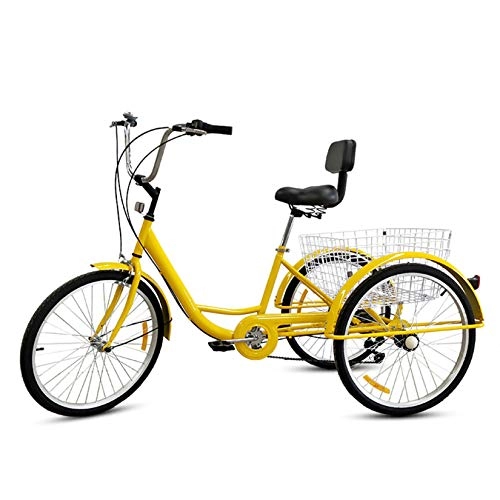 Comfort Bike : Adult Tricycle Bike 3-Wheel with Removable Wheeled Basket for Shopping Or Dogs Dustproof Bag Exercise Bike for Men Women Bicycle Bell, Yellow