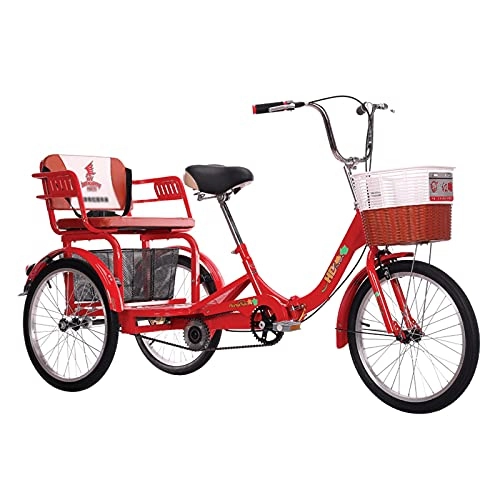 Comfort Bike : Adult Tricycle Foldable Single Speed Red Three-Wheeled Trike With Child Seat And Cargo Basket For Recreation Shopping Picnics Exercise Men's Women's Tricycles