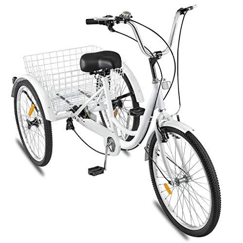 Comfort Bike : Adult Tricycles 7 Speed, Adult Trikes 24 inch 3 Wheel Bikes, Three-Wheeled Bicycles Cruise Trike with Shopping Basket for Seniors, Women, Men. Great Tricycle