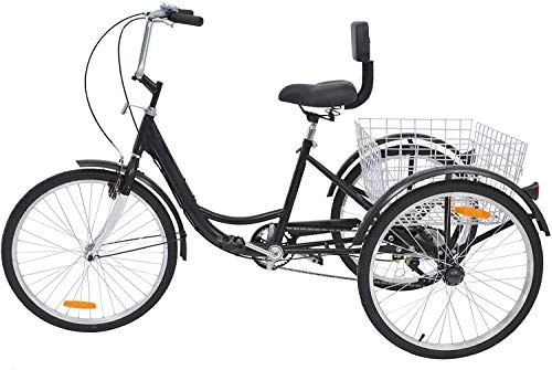 Comfort Bike : Adult Tricycles Three Wheel Trike Bike Cruiser 1 Speed, 20 Inch Wheels Adult Trikes 3 Wheel Bicycles Cargo Basket for Seniors, Women, Men, Black