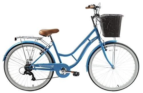 Comfort Bike : Ammaco Broadway Womens Classic Lifestyle Bike 26" Wheel 16" Frame Blue With Basket