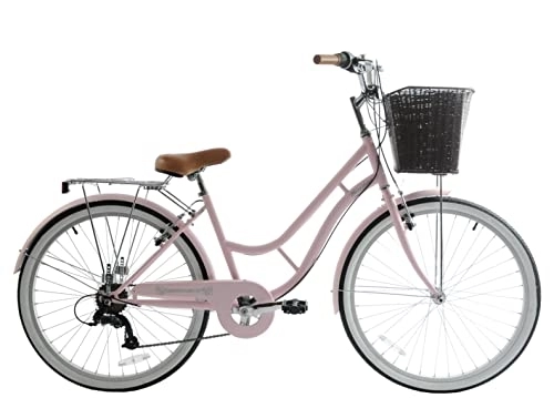 Comfort Bike : Ammaco Broadway Womens Classic Lifestyle Bike 26" Wheel 16" Frame Pastel Pink With Basket