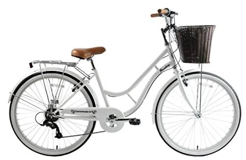 Comfort Bike : Ammaco Broadway Womens Classic Lifestyle Bike 26" Wheel 16" Frame White With Basket
