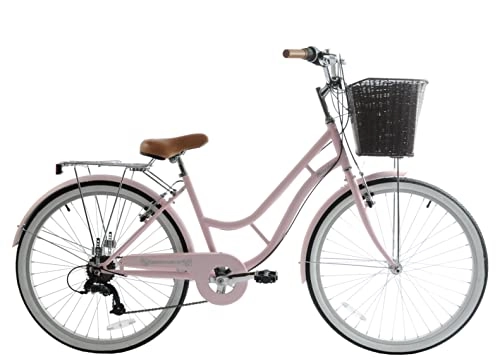Comfort Bike : Ammaco Broadway Womens Classic Lifestyle Bike 26" Wheel 19" Frame Pastel Pink With Basket