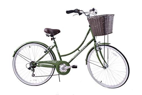 Comfort Bike : Ammaco Classique 26" Wheel Heritage Traditional Classic Ladies Lifestyle Bike & Basket 16" Frame Dutch Style Olive