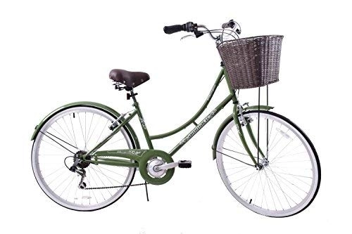 Comfort Bike : Ammaco Classique 26" Wheel Heritage Traditional Classic Ladies Lifestyle Bike & Basket 16" Frame Dutch Style Olive Green